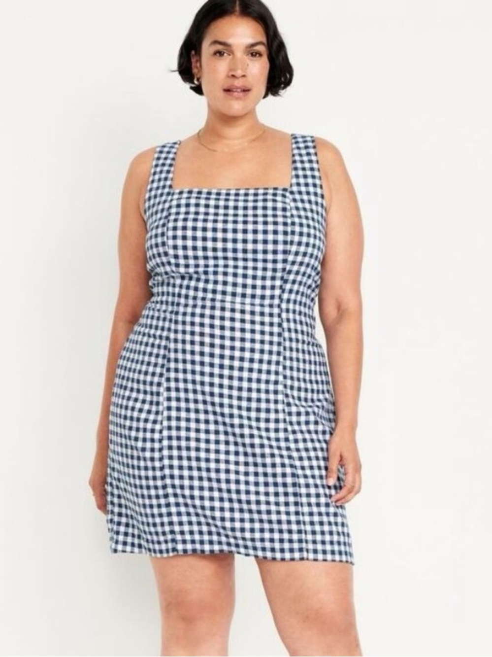 Old Navy Navy Blue & White Gingham Square-Neck Mini Dress XXL NWT